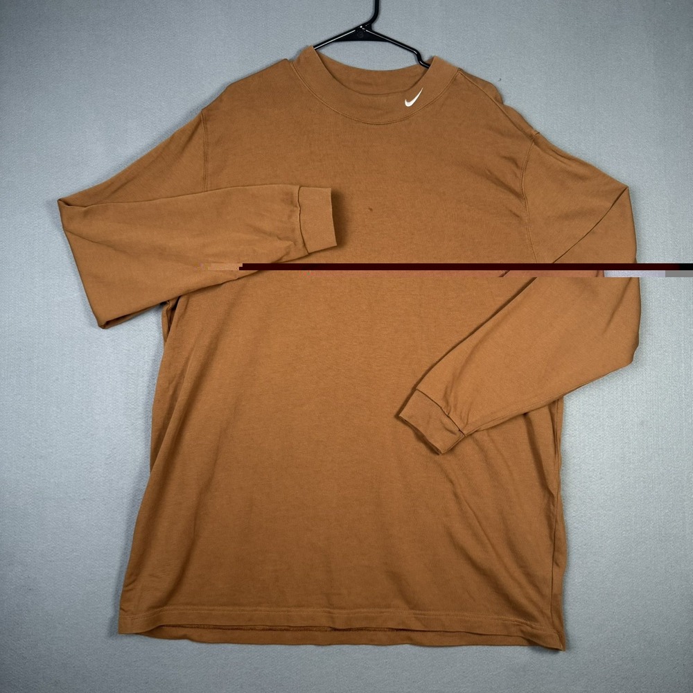 Nike Shirt Mens 2XL Brown Mock Neck Long Sleeve Embroidered Swoosh DX5868-030